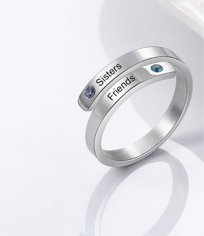 Double Name Ring with Birthstone