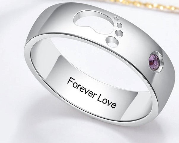 Birthstone Ring with Baby feet and Birthstone