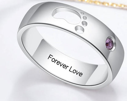 Birthstone Ring with Baby feet and Birthstone
