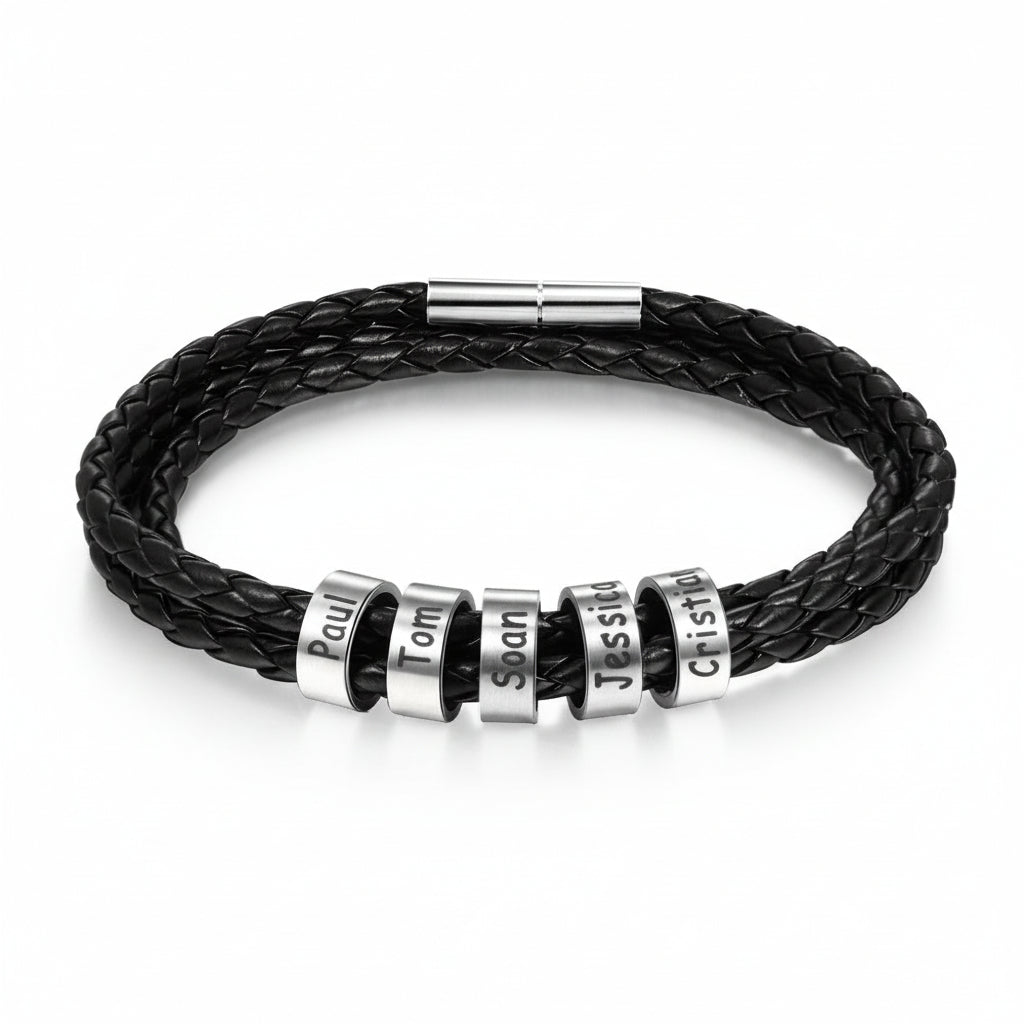 Custom Dad Bracelet with Multiple Names –  Personalized Braided Leather Rope Bracelet for men