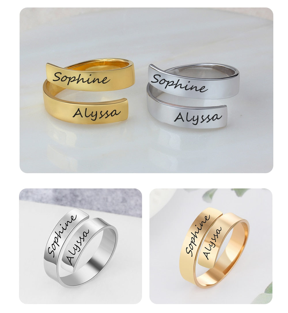 Engraved Double Name Ring ,Two Name Ring