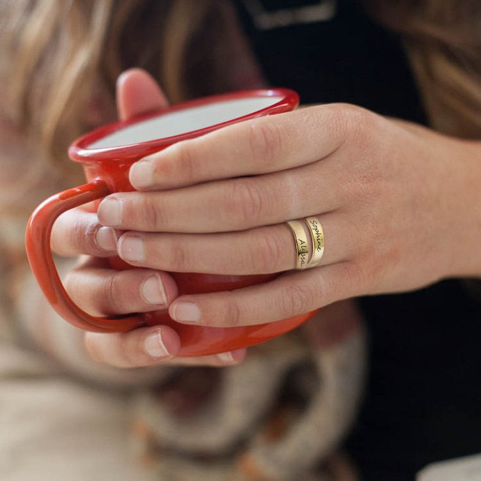 Engraved Double Name Ring ,Two Name Ring