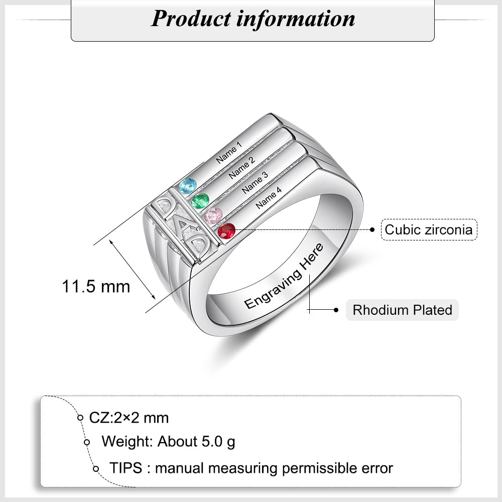 Personalized ring for dad with birthstones