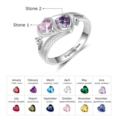 Personalized two Name Engraved  Rings with birthstones