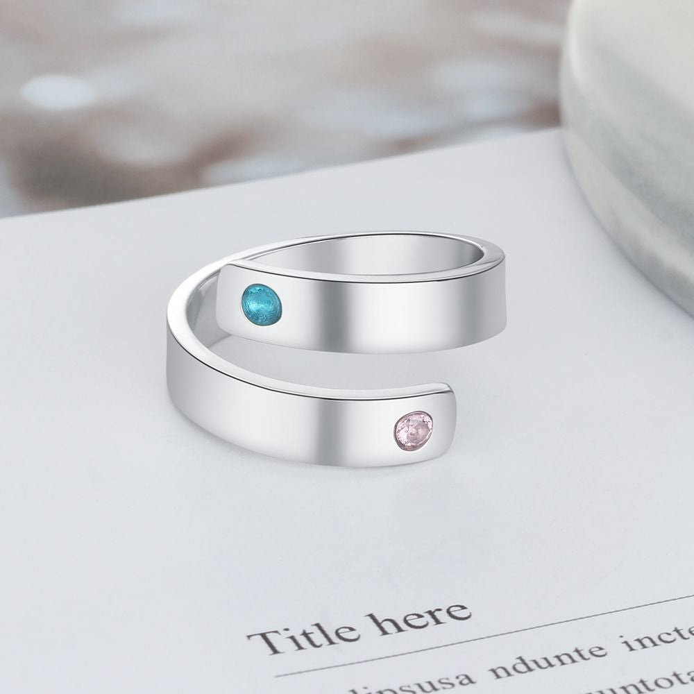 Personalized spiral family ring with birthstones