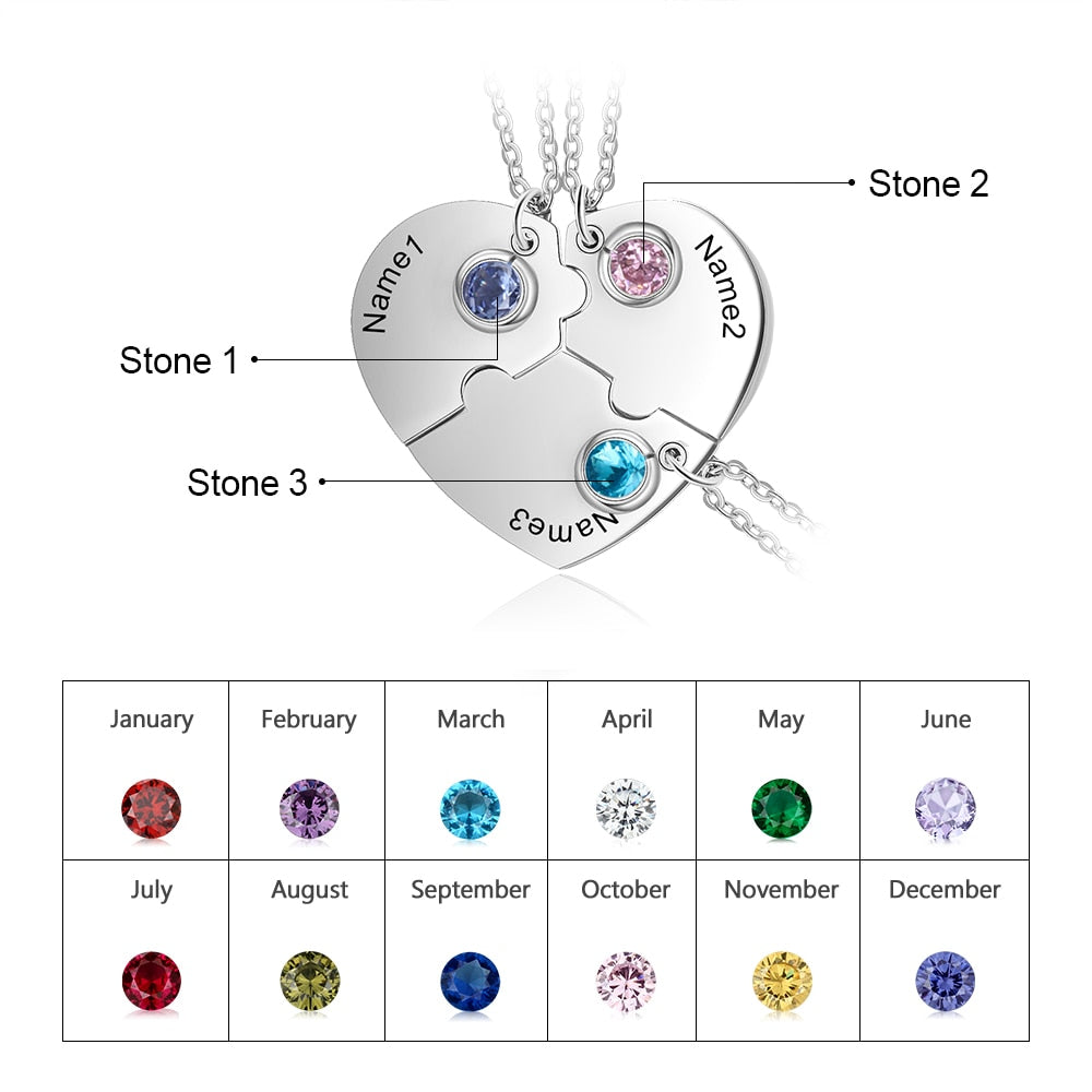 Personalized  Heart puzzle necklace with 3 names
