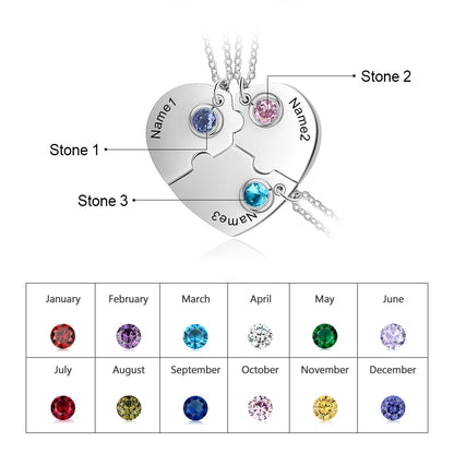 Personalized  Heart puzzle necklace with 3 names