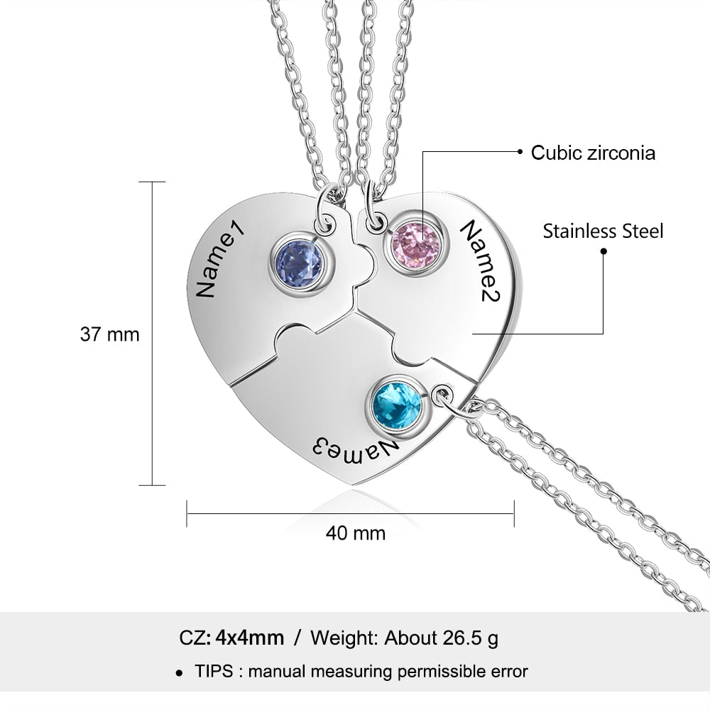 Personalized  Heart puzzle necklace with 3 names