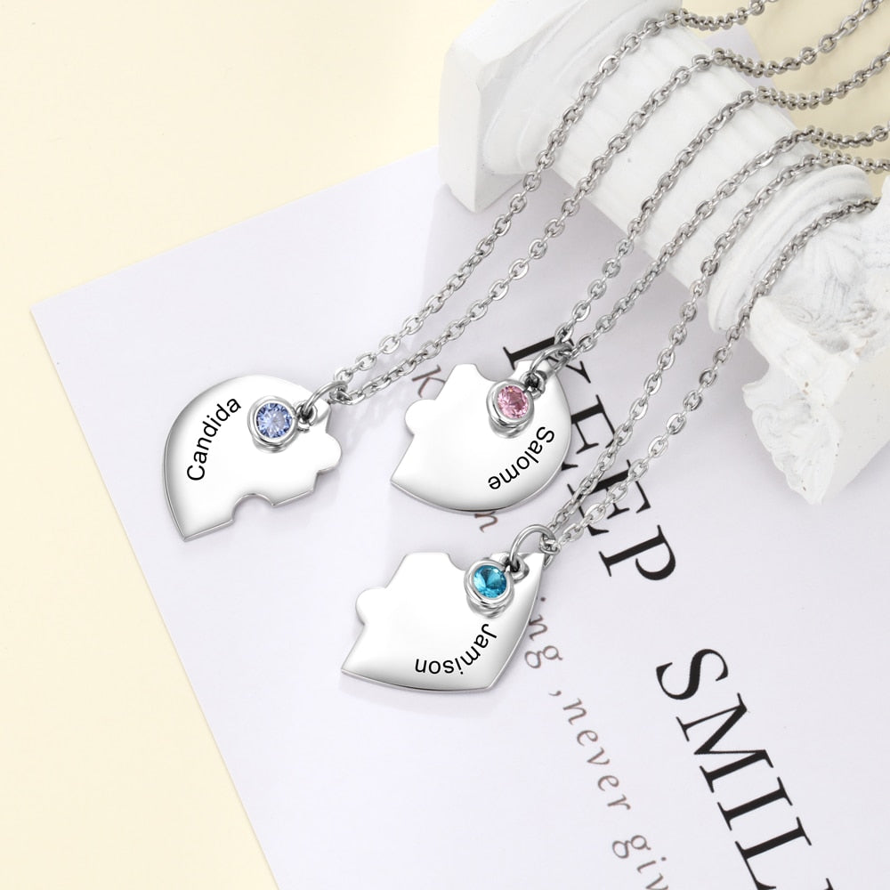 Personalized  Heart puzzle necklace with 3 names
