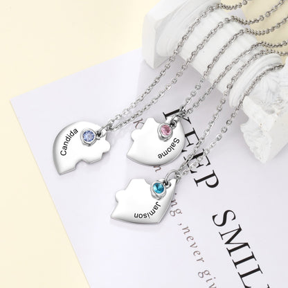 Personalized  Heart puzzle necklace with 3 names