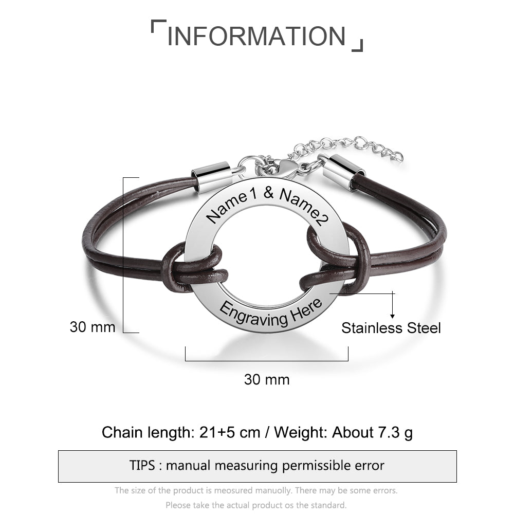 Personalized Circle  Leather Rope Bracelet