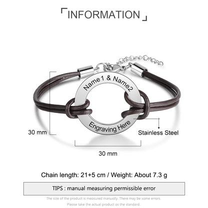 Personalized Circle  Leather Rope Bracelet