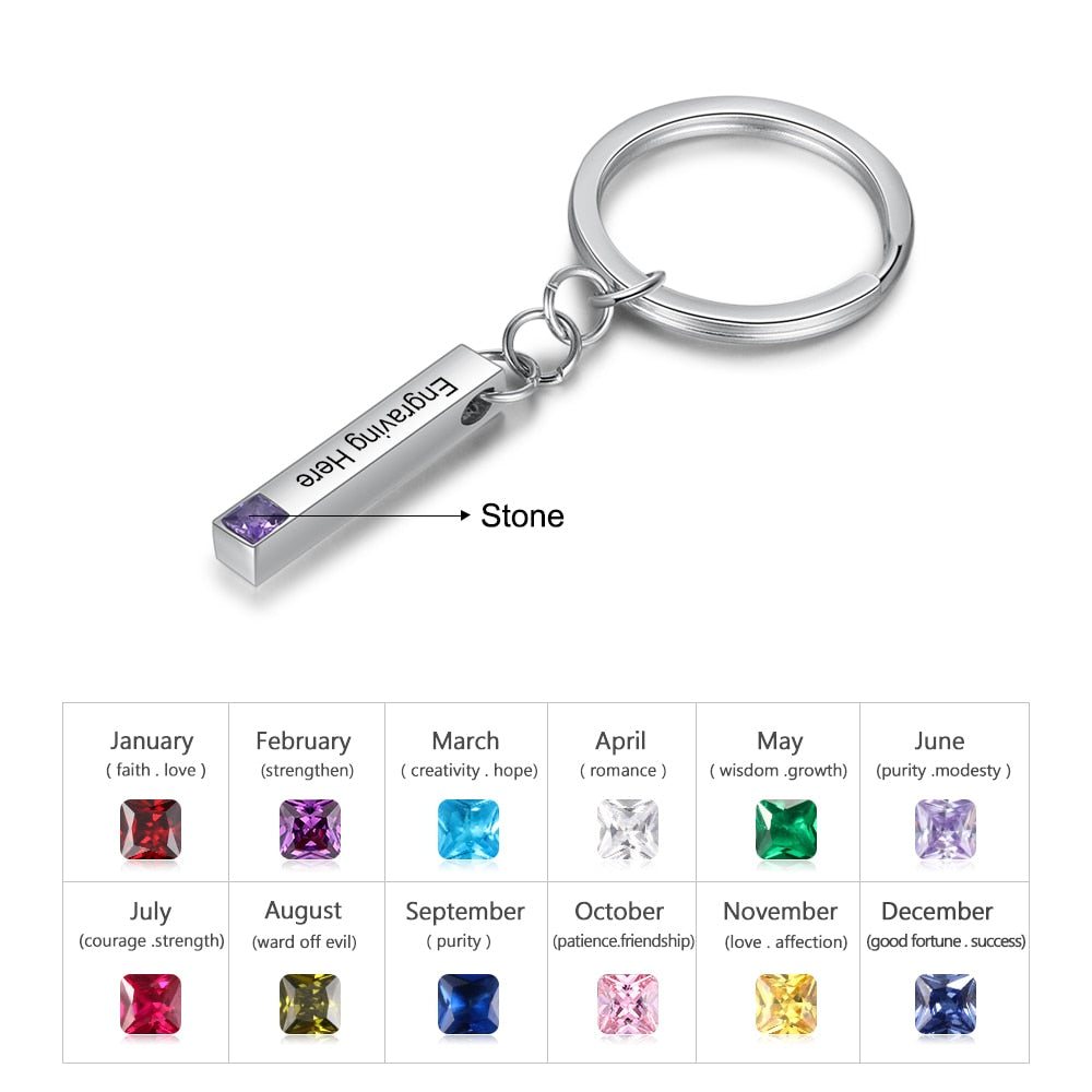 Bar Keychain Customized Birthstone Cute Memory Gift Engraved Name for Women