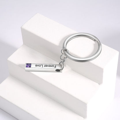 Bar Keychain Customized Birthstone Cute Memory Gift Engraved Name for Women