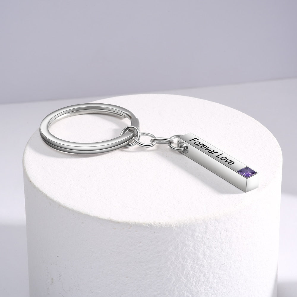 Bar Keychain Customized Birthstone Cute Memory Gift Engraved Name for Women
