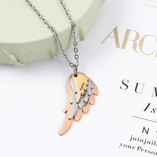 Personalized feather shaped family necklace-multiple name necklace-family name necklace