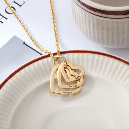 Personalized Engraving 3 Names Heart Pendant Necklace