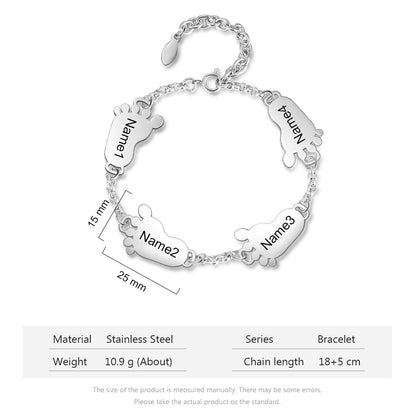 personalized baby feet bracelet with 2-4 charms