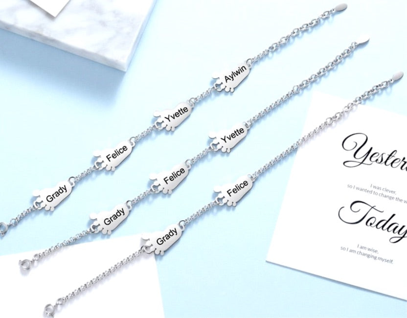 personalized baby feet bracelet with 2-4 charms