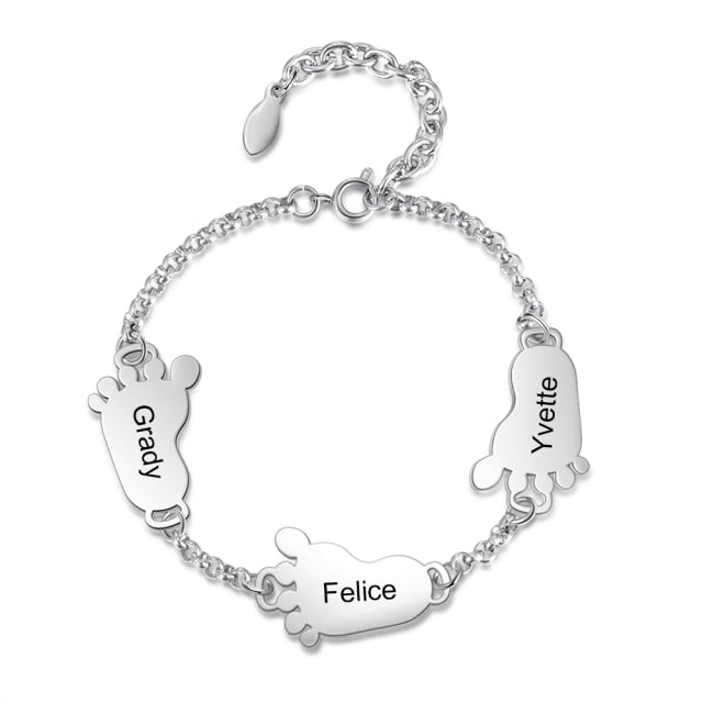 personalized baby feet bracelet with 2-4 charms