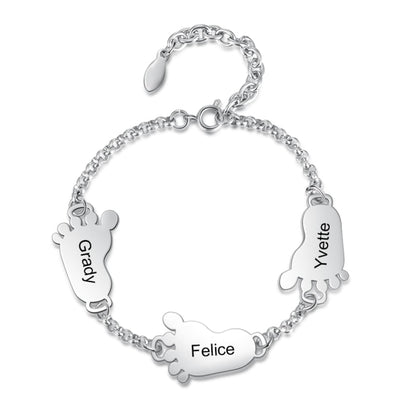 personalized baby feet bracelet with 2-4 charms