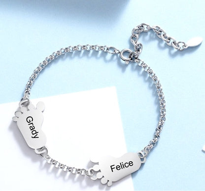 personalized baby feet bracelet with 2-4 charms
