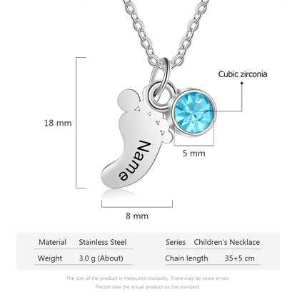 Personalized baby feet necklace with birthstone