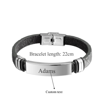 Personalized leather bracelet with engraving for man