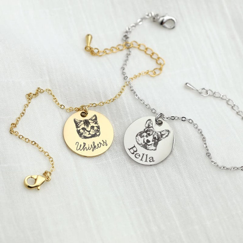 Custom Pet Bracelet with Engraved Photo and Name