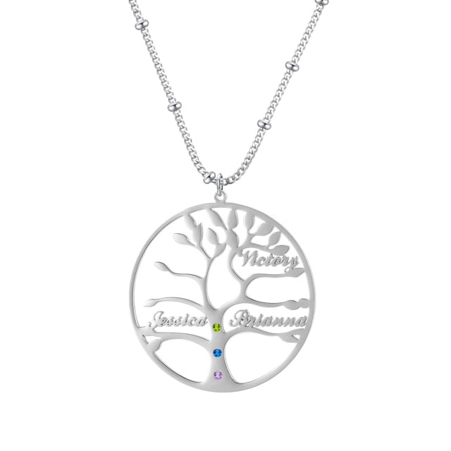 Tree of life family name engraved necklace -Family tree necklace personalized with birthstones