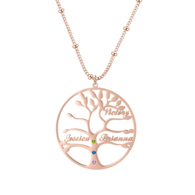Tree of life family name engraved necklace -Family tree necklace personalized with birthstones