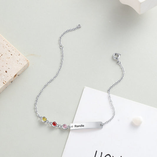 Personalized Name Bar Bracelets with 3 Birthstones
