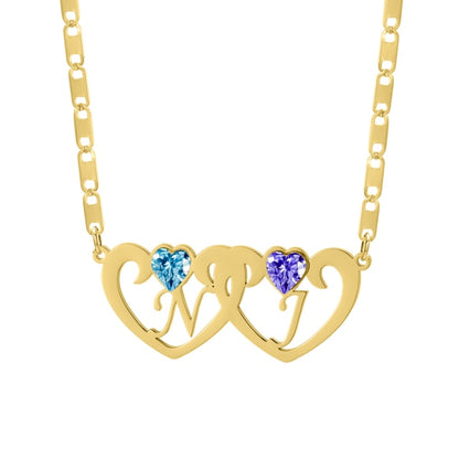 Double heart personalised name necklace