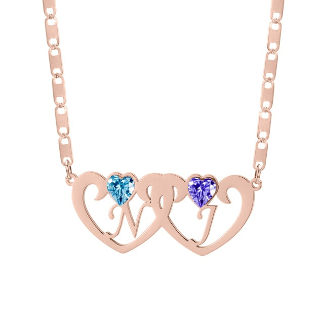 Double heart personalised name necklace
