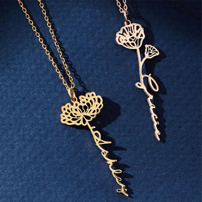 Personalized Name Necklace with Birth Flower,Birth Month Flower Name necklace,Floral Name Necklace