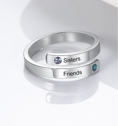 Double Name Ring with Birthstone