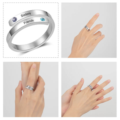 Double Name Ring with Birthstone