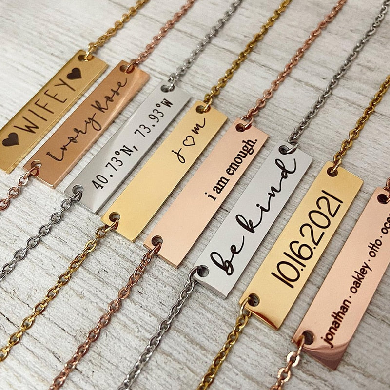 Engraved bar necklace