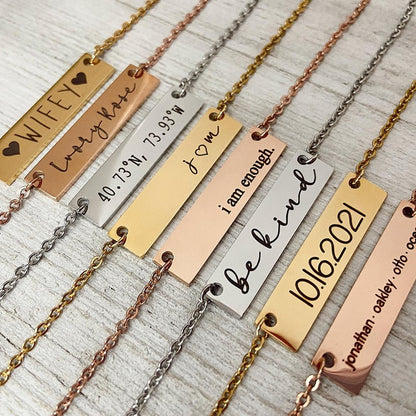 Engraved bar necklace