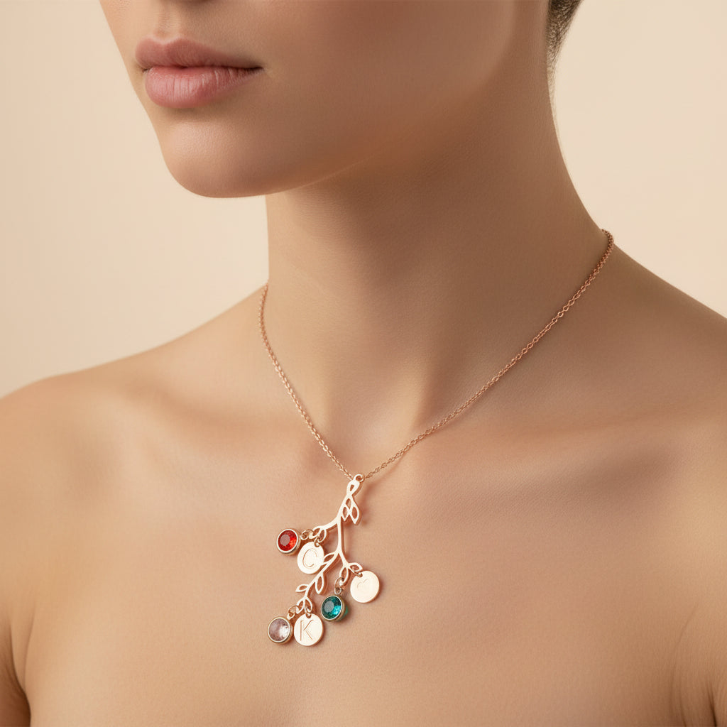 Family tree necklace with initials
