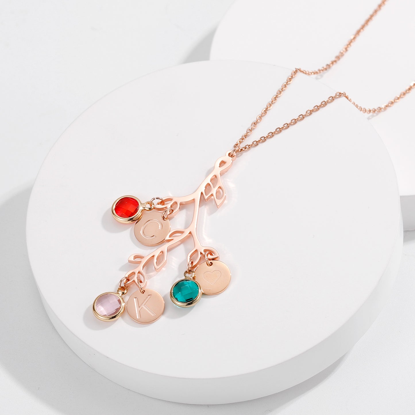 Family Tree Necklace with Initials & Birthstones – Personalized Gift